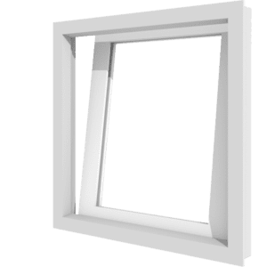 Weißes Kunststoff-Dreh-Kippfenster, das oben geöffnet ist