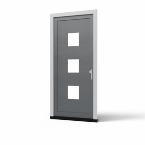 Kunststoff-Haustür mit drei quadratischen Glaseinsätzen