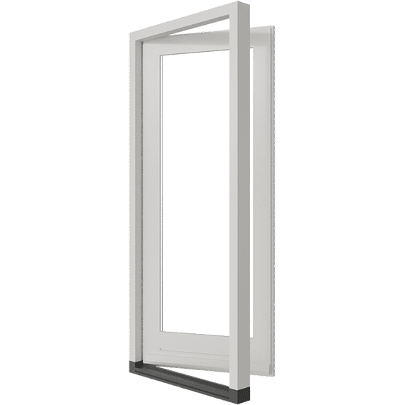 Binnendrehende Holz-Balkontür, geöffnet